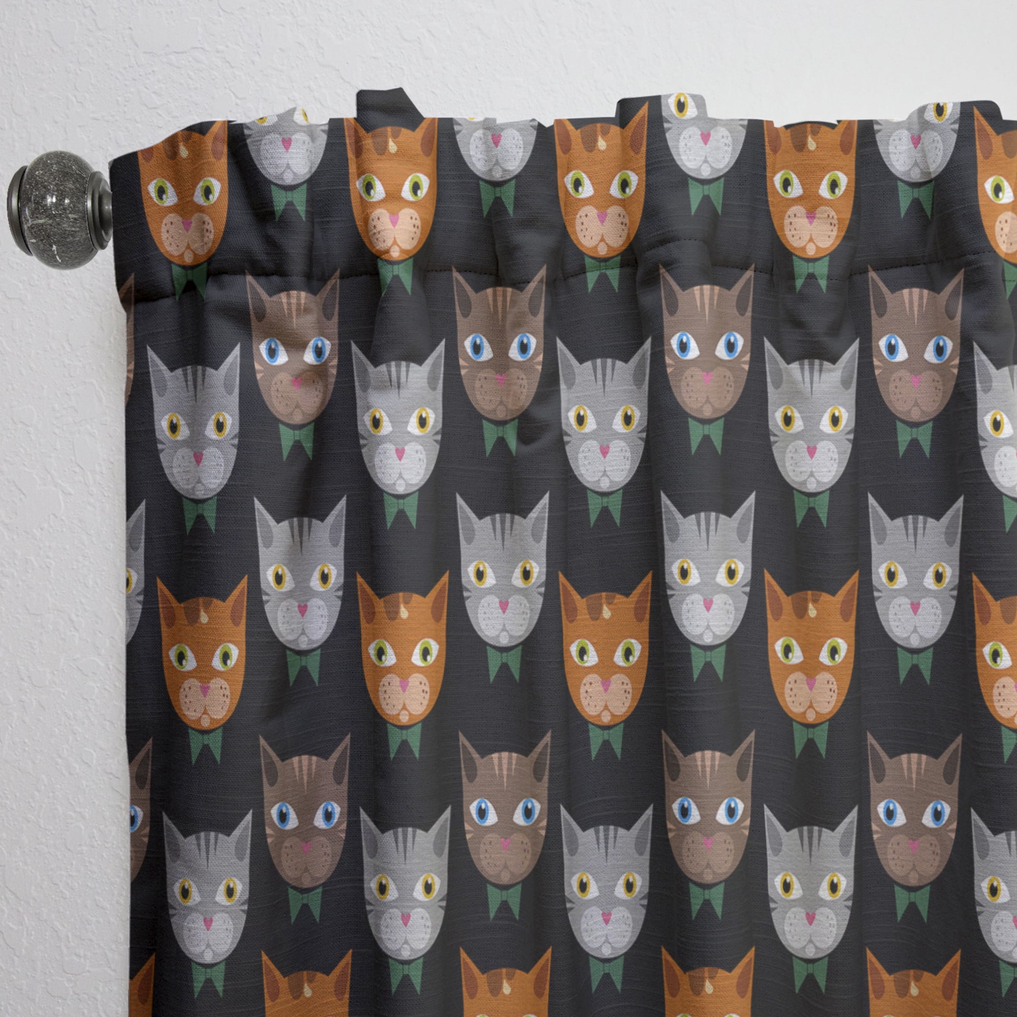 Designart 'Cute Cats Pattern On Black' Modern Curtain Panel