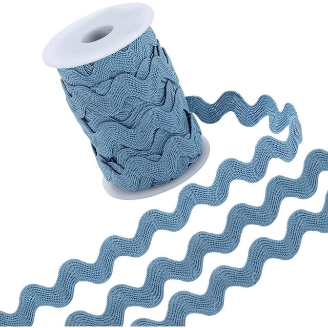 Cinta de zigzag de 12.5 yardas para coser, cinta ondulada de 1/2 pulgada, cinta de zigzag azul acero, cinta de encaje en forma de S, tela tejida de poliéster con carrete