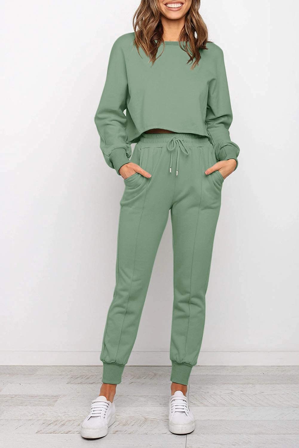 Aiyino Women's Long Sleeve Crop Top and Pants Jogger Set 2 Piece Loungewear Causal Hoodie Sweatsuits - image 3 of 6