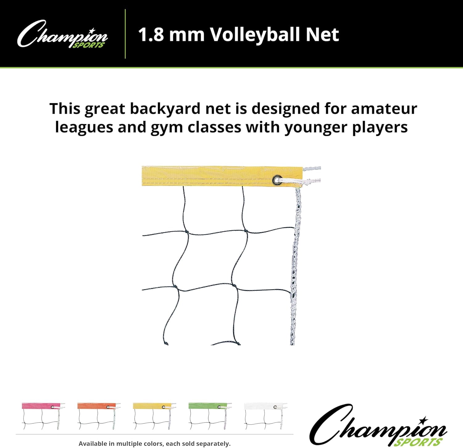 Champion Sports Vinyl Volleyball Nets, Neon Yellow, 32 x 3-Feet