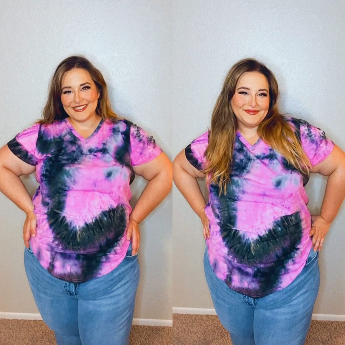 TIYOMI Plus Size Women's Purple Tie Dye Shirts 2X V Neck