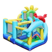 Doctor Dolphin Inflatable Bounce House with Blower& Slide,Ocean Theme Bouncy House for Kids 2-12