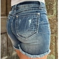 thumbnail image 3 of Grace in LA Women's Stars Cut Off Raw Hem Distressed Stretch Denim Jean Shorts (26, Blue), 3 of 5