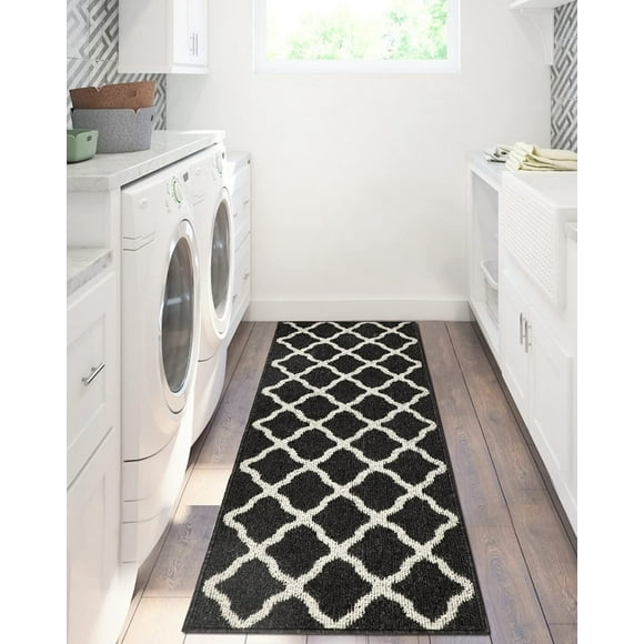CPDD Machine Washable Runner CPDD Non-Slip Kitchen Runner CPDD for Hallway Entryway Kitchen Laundry Room 20"x59",Black Black and White 20"x59"