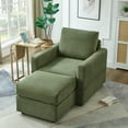 thumbnail image 2 of New Classic Corduroy Chaise Lounge, Comfy Sofa Chaise Couch Chair, Upholstered Accent Chair with Ottoman for Living Room - Green, 2 of 8