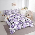 thumbnail image 2 of Manfei Cute Floral Skull Cherry King Bedding 7pcs, Halloween Cartoon Ghost King Bed in a Bag, Violet White Black,Reversible, 2 of 7