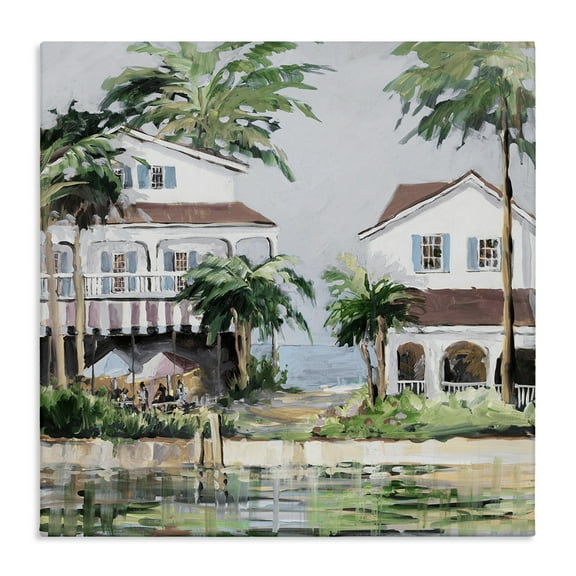 Stupell Industries Coastal Bay Cottages Coastal Painting Gallery Wrapped Canvas Art Print Wall Art, 17 x 17