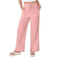 thumbnail image 6 of Cotton Linen Pants Women Summer Baggy Drawstring High Waisted Wide Leg Trousers Flowy Beach Lounge Pants with Pockets Pink 3XL, 6 of 8