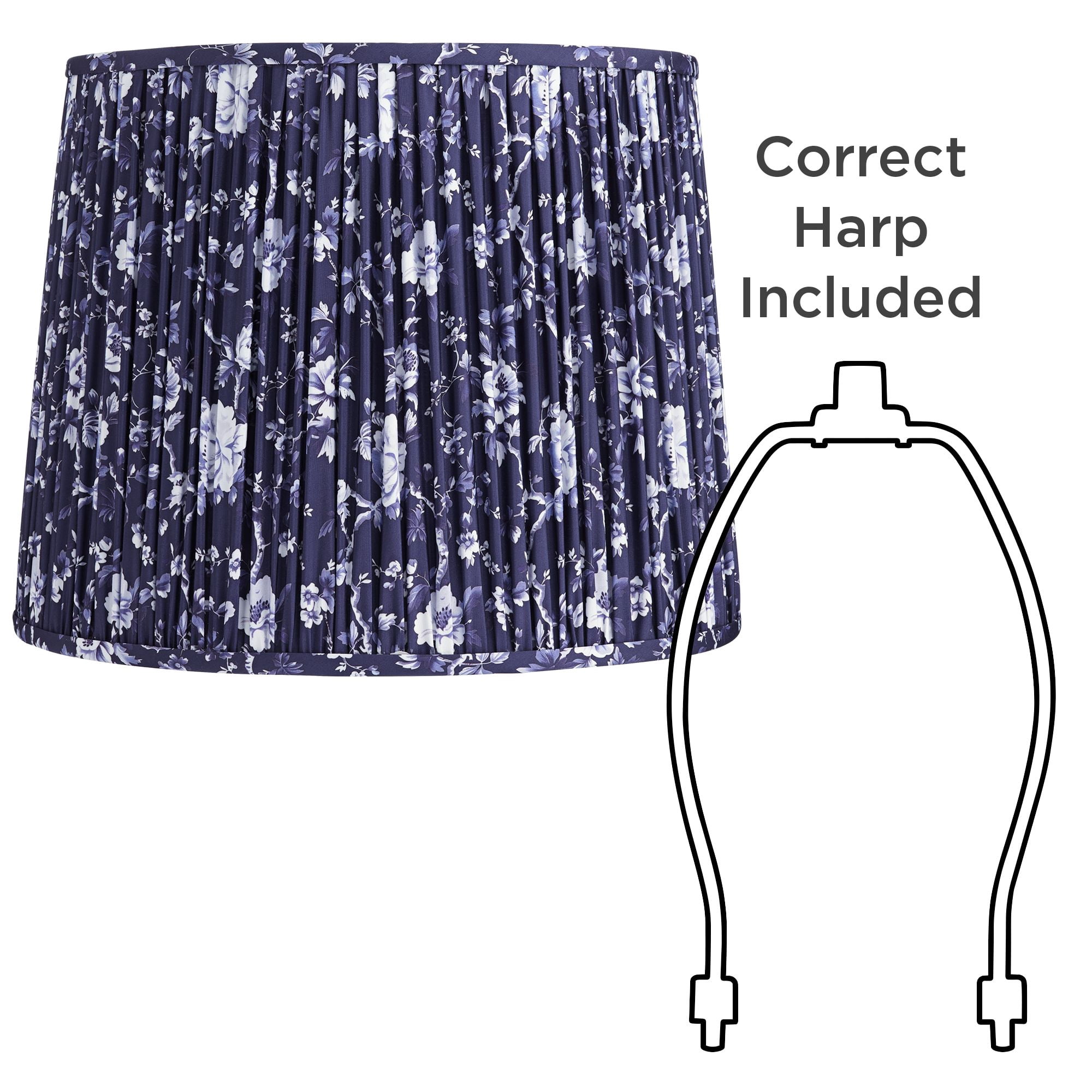 Springcrest Sally 13" Top x 15" Bottom x 12" High x 12" Slant Print Lamp Shade Replacement Deep Blue Pleated Floral Spider Harp