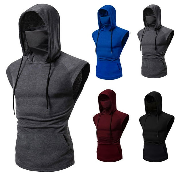 LIDYCE Insulated Hoodies For Men,Mens Mask Button Sports Vest Hooded Splice Large Open-Forked ...