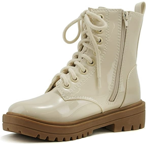 Soda Firm Bone Patent Lace Up Rounded Toe Chunky Platform Combat Ankle Boots (Bone Patent, 6)