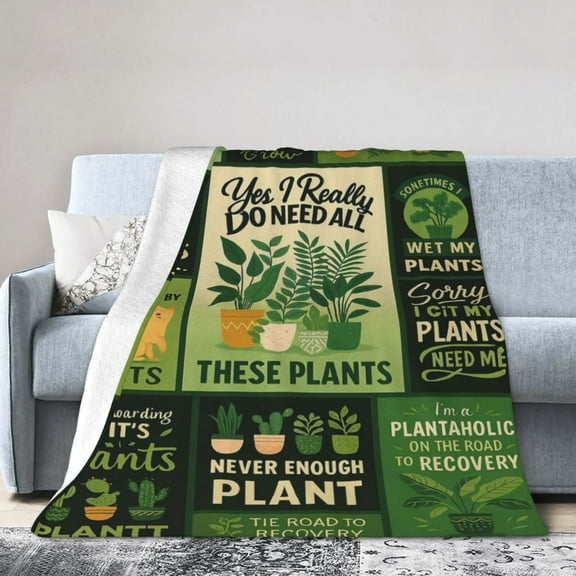Plant Lover Gardening Throw Blanket Gifts, Funny Slogans Cute Plants Print Soft Cozy Green Flannel Blankets, Gift for Plant Lovers Gardeners Women Men, Home Decor for Bed Sofa 50x40