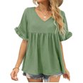 thumbnail image 4 of USSUMA Womens Summer Tops Ruffle Flowy Peplum T-Shirts for Women Trendy Solid Color Womens Blouses and Tops Dressy Short Sleeve V Neck Tunic Plus Size Shirts for Women, 4 of 8