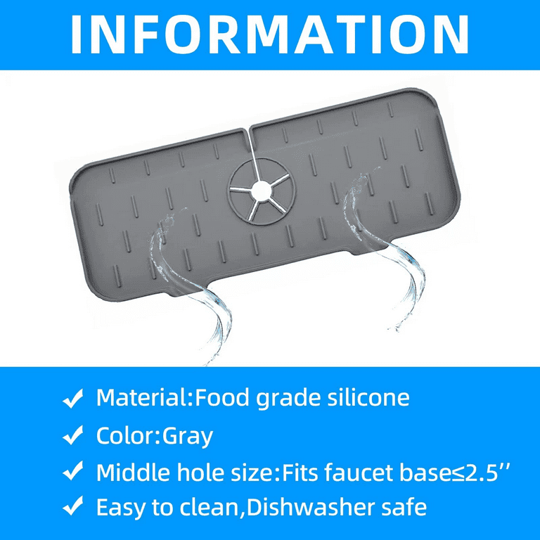 1Pack Large Silicone Faucet Mat, Kitchen Sink Faucet Splash Guard, Bathroom Faucet Water Catcher Mat, Faucet Draining Pad, Soap Sponge Silicone Tray