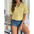 thumbnail image 4 of Women'S Cotton Button Shirt Rolled Hem Short Sleeve Shirt Women'S Summer Casual V Neck Beach Cotton Top Yellow XXXL, 4 of 6