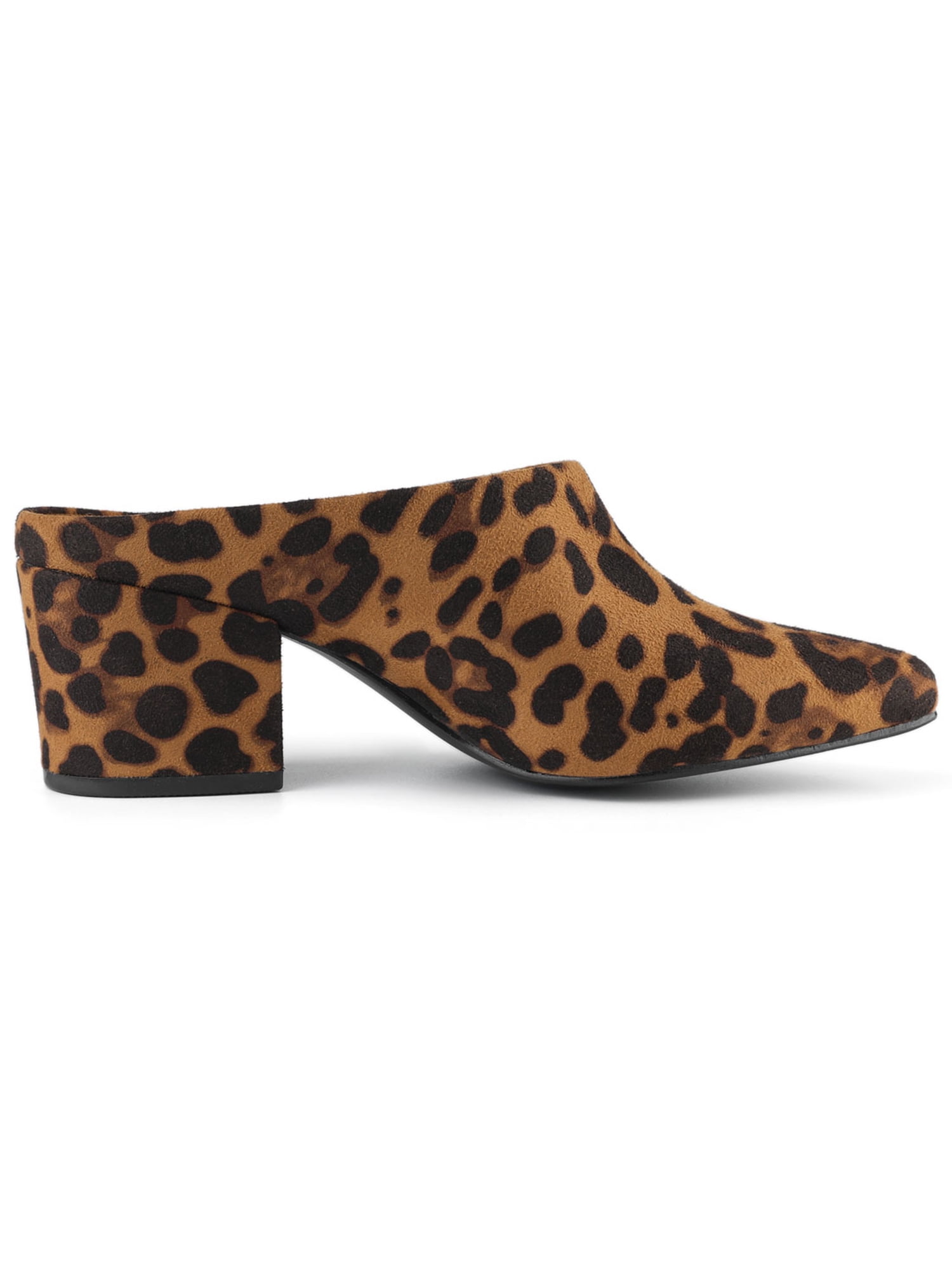 DARING DIVA Women's Pointed Toe Slip On Block Heel Slide Mules Leopard 9.5