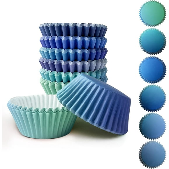 shiyou-Mini Cupcake Liners Cupcake Cups 300-Count Food Grade 6 Blue Gradient Design Cupcake Papers Baking Cups Cupcake Wrappers(Small Size)