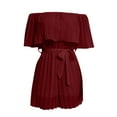 thumbnail image 5 of YeJammarp Chiffon Flowy Short Jumpsuits Womens Dressy Casual Off The Shoulder Pleated Romper Shorts with Belt Summer (2XL, Wine), 5 of 6