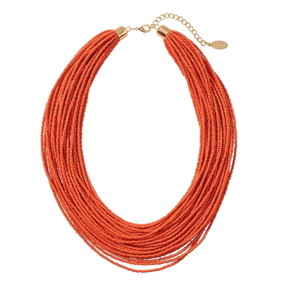 Bocar Multi Layer Chunky Bib Statement Seed Beads Cluster Collar Necklace for Women Gift (NK-10351-Burnt Orange)