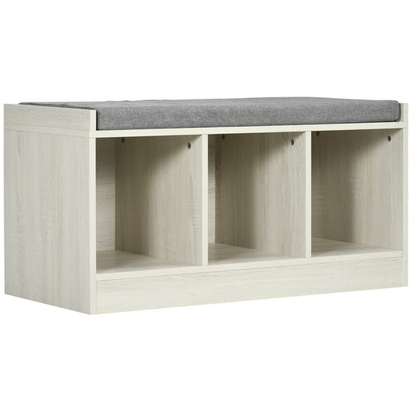 HOMCOM Shoe Bench with Storage Cubes, Shoe Cabinet with Cushion and Open Compartments, for Entryway, Hallway, White