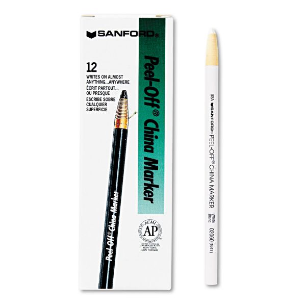 Sharpie PeelOff China Markers, White, Dozen