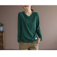 thumbnail image 3 of Camisetas de mujer, primavera 2022, camisetas lisas con parte inferior, camisetas de manga larga con cuello en V para mujer, camisetas de gran tamaño, ropa recién llegada, 3 of 5