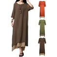 thumbnail image 4 of stylesilove Women Girls Short Sleeve Linen-Cotton Loose Long Maxi Dress (2X-Large, Olive), 4 of 5