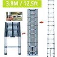 thumbnail image 3 of Telescoping Ladder 12.5 FT Stainless Steel Telescopic Extension Extendable Ladder, Multi-Purpose Ladder for Household Daily Use & Roofing Outdoor Work, Folding Collapsible Ladder Max 330 Lb Capacity, 3 of 7