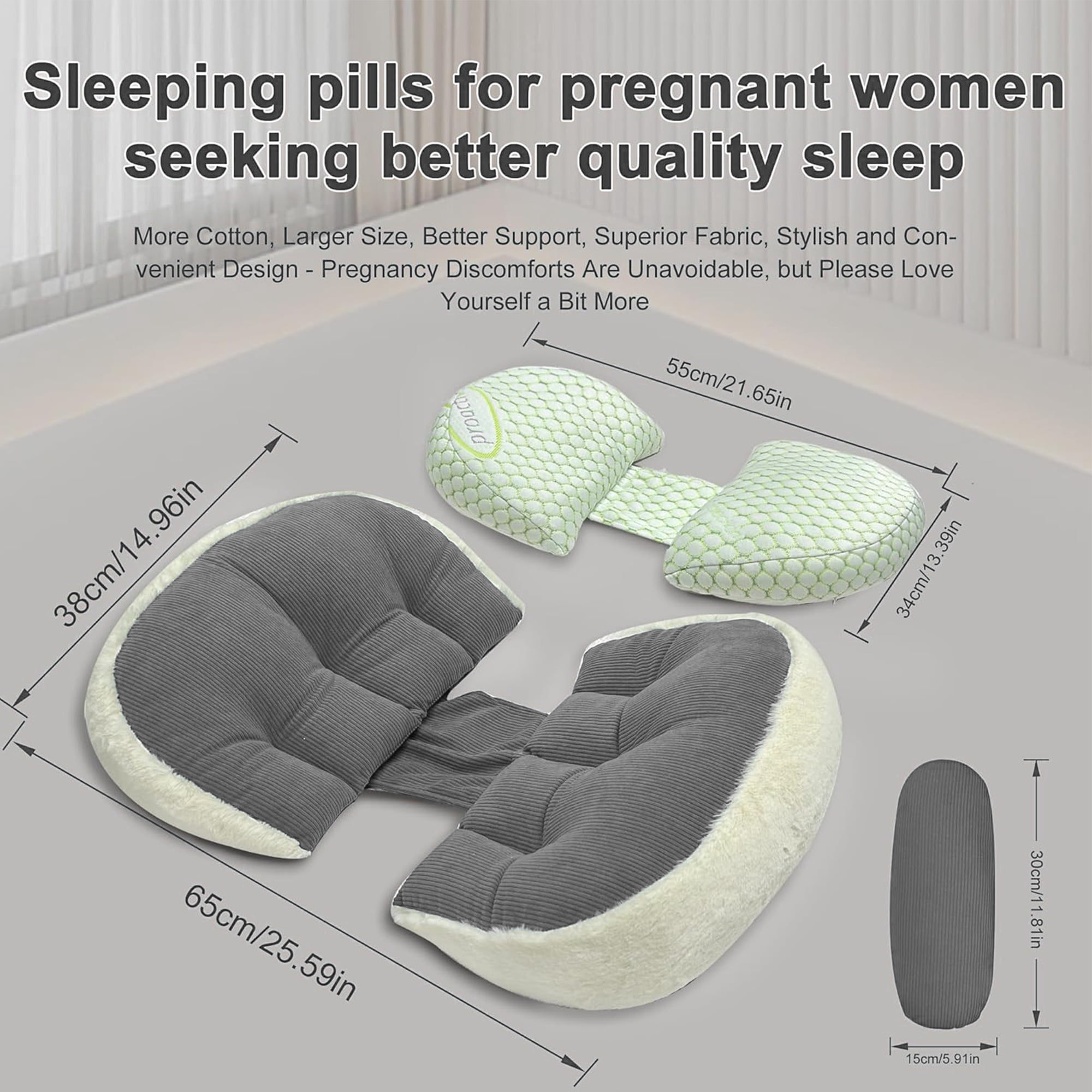 Arsvita W-Shaped Pregnancy Pillow Gray, Adjustable Travel Wedge Maternity Pillow for Side Sleepers, Back Belly Hip Support