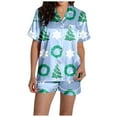 thumbnail image 1 of GDREDA Ensemble de pyjamas pour Femmes Dames de Noël Imprimé en Satin de Soie à Manches Courtes Ensemble de Pyjama Femmes Ensembles de pyjamas pyjamas Bleu Foncé,L, 1 of 4