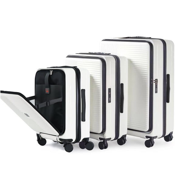 JERFIT 3-Piece Hardshell Suitcase Set with Front Opening, TSA Lock, 20" 24" 28" Expandable Spinner Luggage in Creamy White