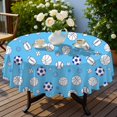 thumbnail image 4 of Football and Basketball Blue Pattern Round Tablecloth 70"x70", Wrinkle Resistant Wipeable Table Cover for Kitchen Dining Room Picnic Patio and Party, 4 of 6