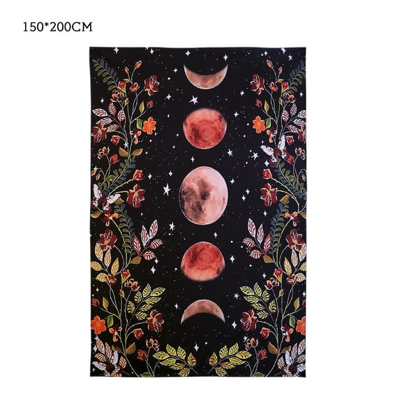 Tapisserie Murale Lune Florale Imprimée Tapis Suspendu Fond Tissu Art Décoration pour Chambre Dortoir, 150x200cm