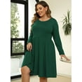 thumbnail image 3 of POSESHE Women's Plus Size Winter Casual Dress,Long Sleeves,Loose Flowy Dress With Pockets,Dark Green,2XL, 3 of 5