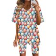 thumbnail image 1 of Mujeres Outfits Conjunto de Verano Manga Corta Cuello en V Y Pantalones Cortos, Impresión de Pascua Cómoda Ropa de Casa de Dos Piezas, 1 of 7