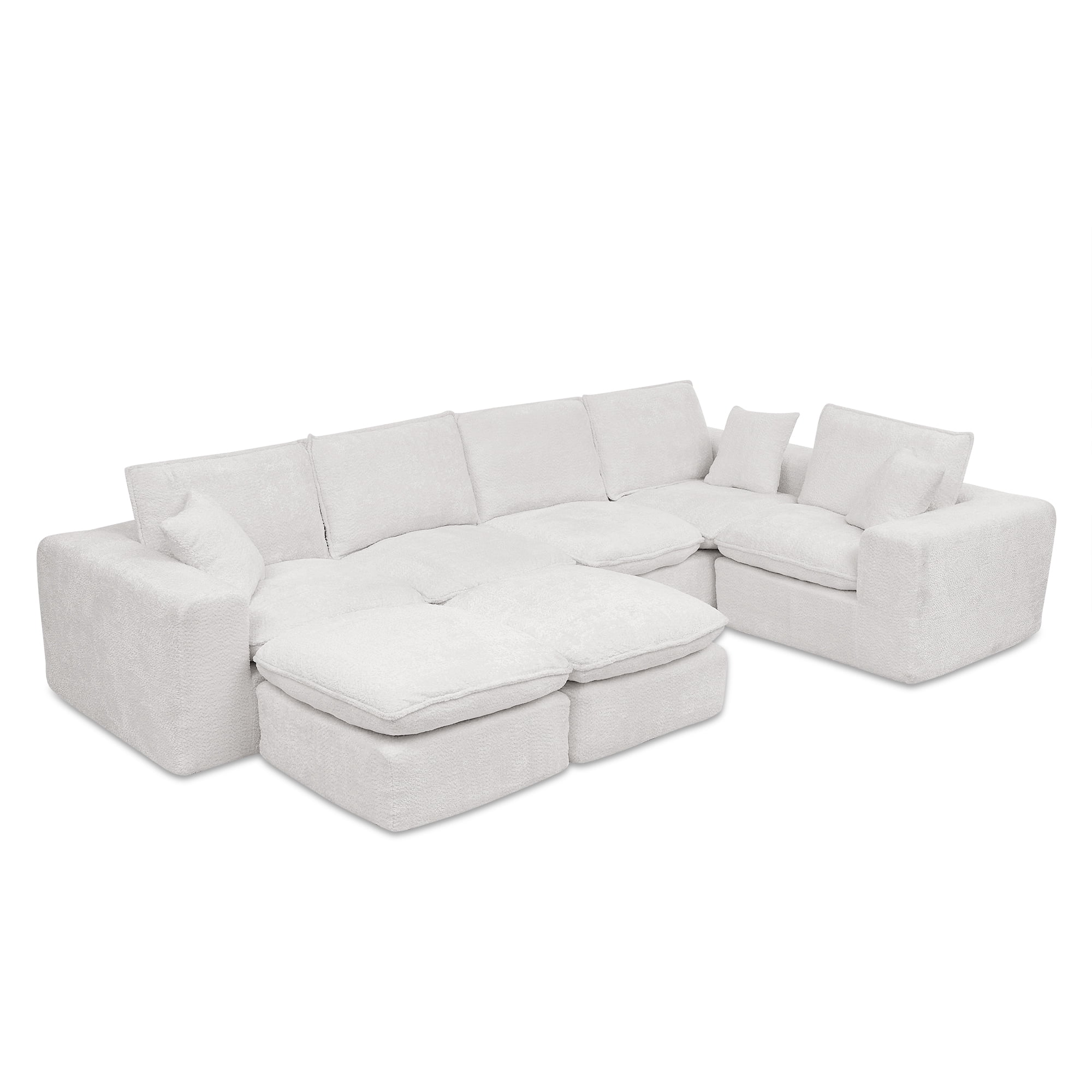 107" L Shaped Sectional Sofa 7 Seat Cloud Couch Boucle Fabric Modular Sofa with Ottoman Deep Seat Comfy Couch for Living Room, Beige