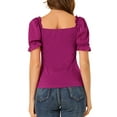 thumbnail image 3 of INSPIRE CHIC Women's Elegant Puff Sheer Sleeve Blouse Summer Square Neck Tops Purple M, 3 of 7