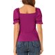 thumbnail image 3 of Blusa de manga abullonada transparente elegante para mujer Inspire Chic, tops de cuello cuadrado de verano, color púrpura, talla XS, 3 of 7