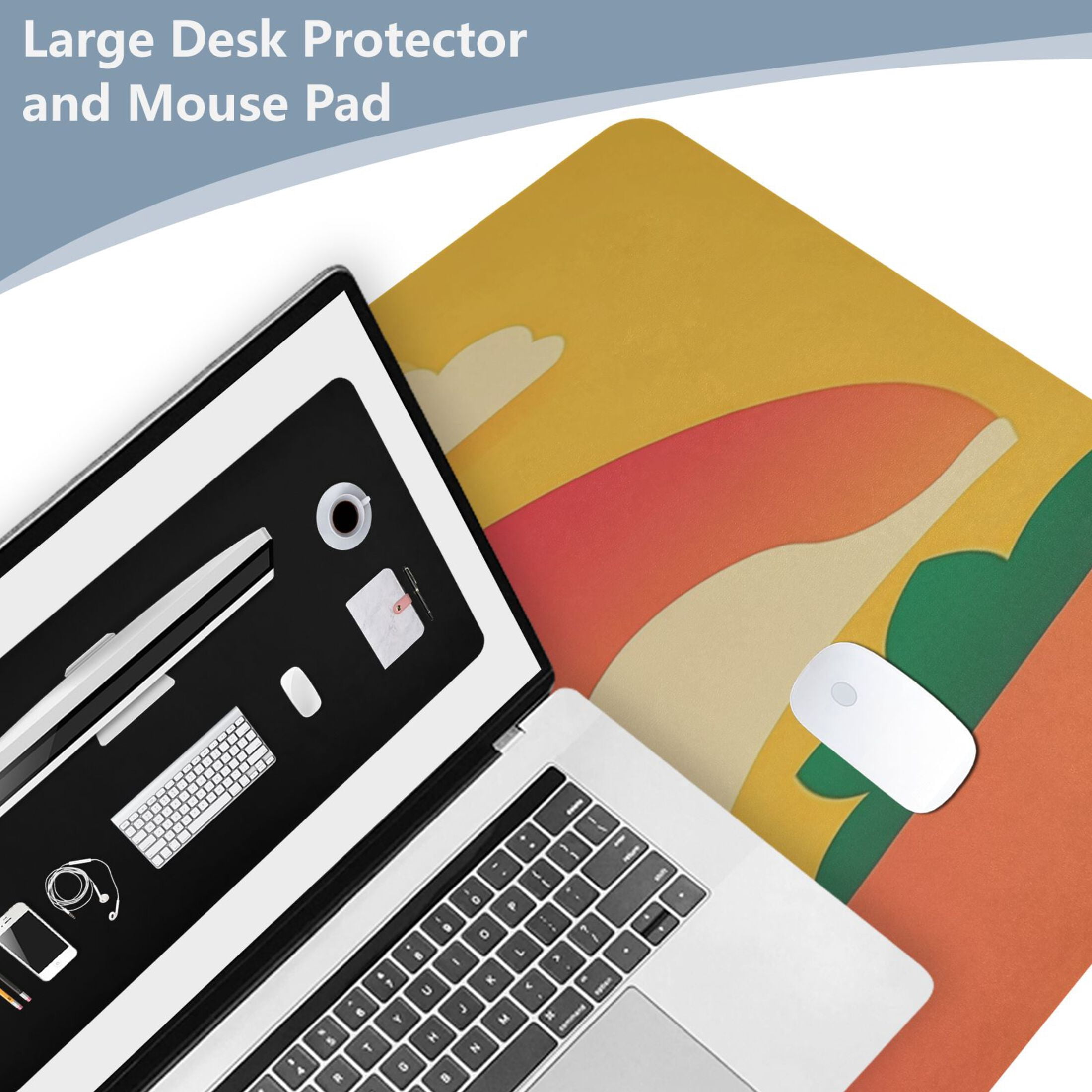 Leather Keyboard and Mouse Desk Mat Office Desk Accessories Protective Office Desk Decor Desk Pad Mat for Gaming, Work from Home, Office Nature-themed Summer 16.5" x 35.4"