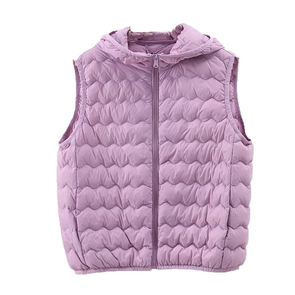Lightweight Quilted Vest Jackets for Women with Hood Pocket Casual Warm Outerwear Sleeveless Hooded Puffer Coat (XL, Purple)