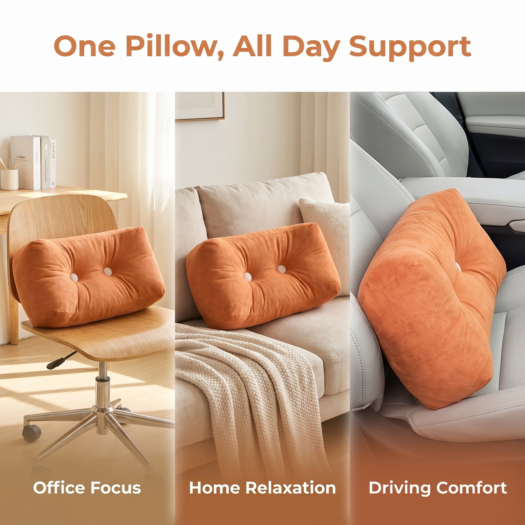 Unique Bargains Lumbar Pillow Cotton Back Support Sunset Orange 18.9" x 9.8" x 7.5"
