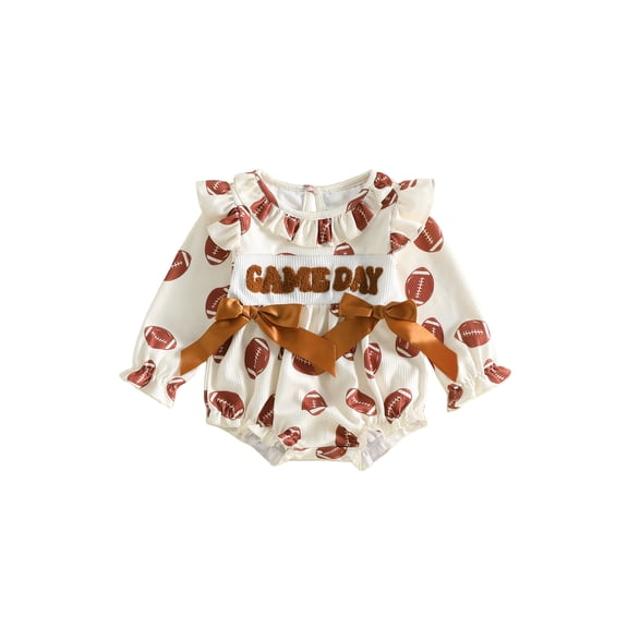 Cjfdfy Newborn Baby Girl Football Romper Adorable Letter Embroidery Long Sleeve Round Neck Jumpsuit for Party Wear Cute Game Day Football Outfit Letter Embroidery Waffle Knit Bodysuit