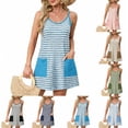 thumbnail image 7 of Dvprdro Womens Summer Striped Contrast Spaghetti Strap Pockets Loose A Line Mini Dress Casual Beach, 7 of 7