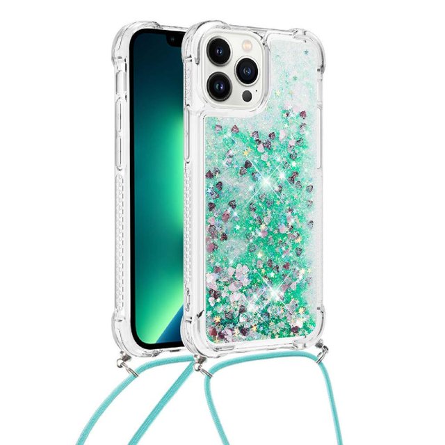 Funda FOXDOCK para iPhone 15 Pro con Cuerda Ajustable, Brillo Líquido, Protección Antigolpes y Lente – Ideal para Regalo