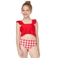 thumbnail image 3 of Penkiiy Toddler Kids Baby Girls Summer Small Ruffle Solid Color Plaid Split SwimsuitGirls Bikini Swimsuits 4-16 Clearance Red 8-10 Years, 3 of 8