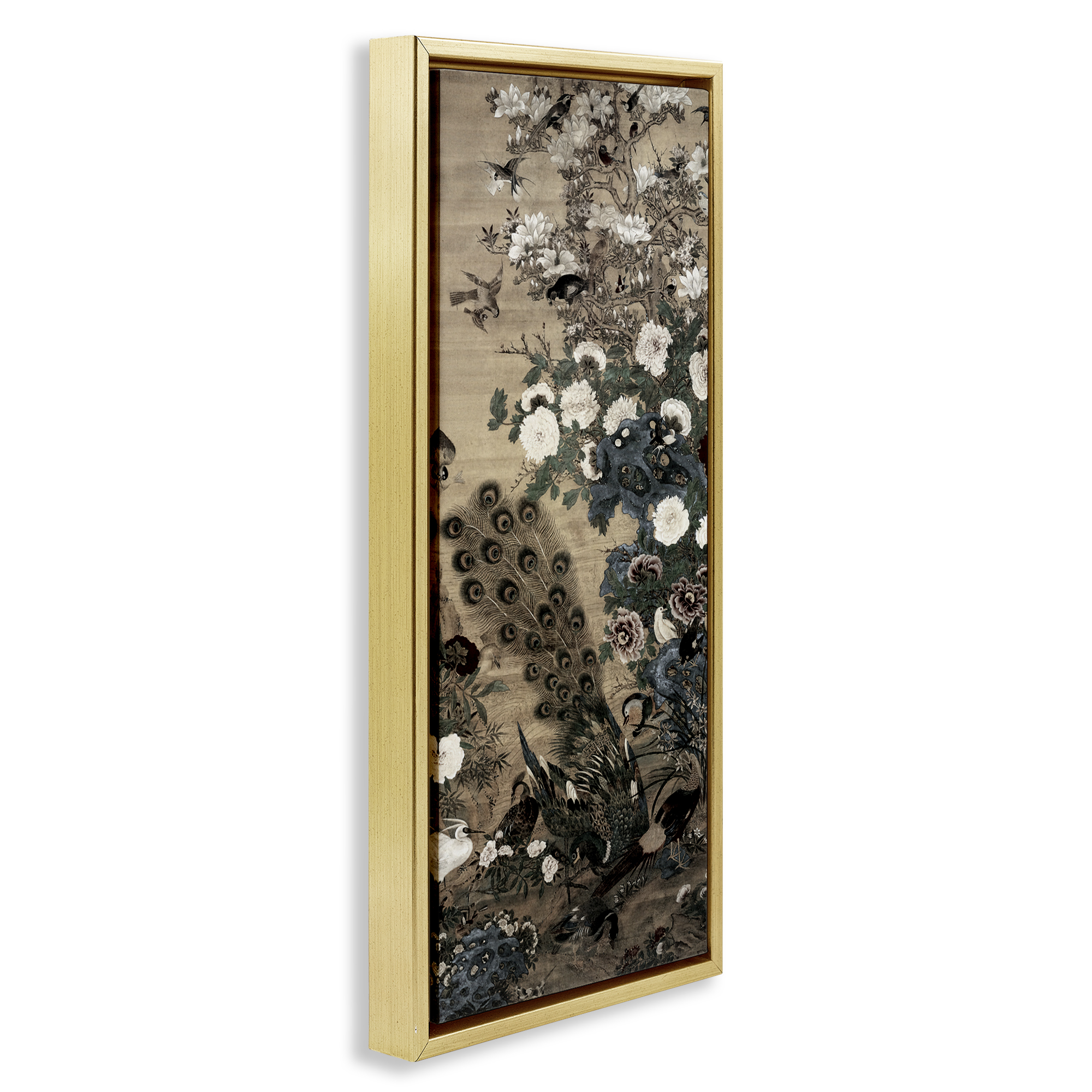 Ornate Silk And Moonlight Gold Framed Floater Canvas Wall Art, design by Vintage Hustle