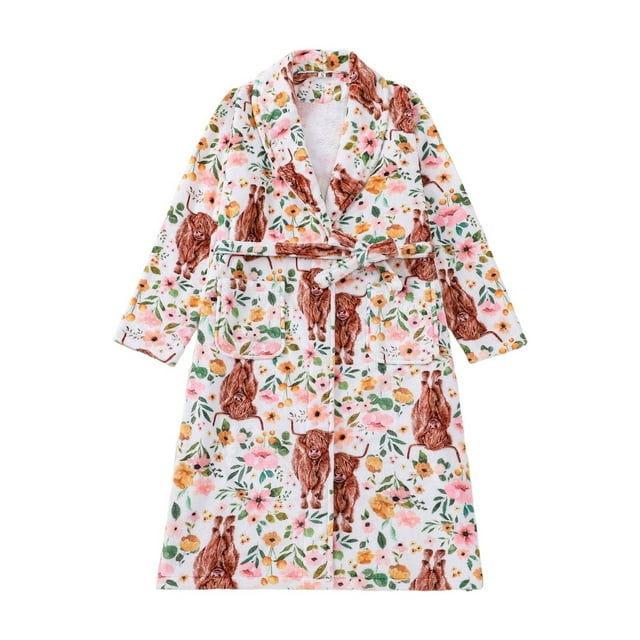 Cozy Winter Soft Flannel Robe - Full Length Loungewear with Print Pattern for Relaxing at Home,Size:M