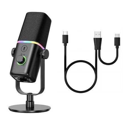 ZealSound USB/XLR Dynamic Microphone with RGB Light, Tap-to-Mute, Gain & Monitor Control, 3.5mm Headphone Jack, Desktop Weighted Base Stand, Mic Adjustable 360°, for PC, Phone, Podcast, Gaming