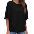 thumbnail image 1 of Camiseta de verano para mujer, cuello redondo, Color puro, transpirable, tipo suelto, camisa de gasa de doble capa, negro XXL, 1 of 5