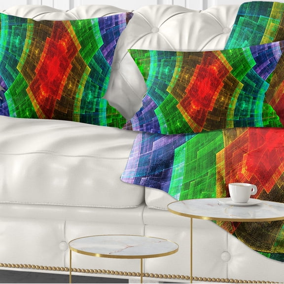 Designart Colorful Psychedelic Fractal Metal Grid - Abstract Throw Pillow - 12x20